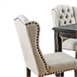 Bega 9pc Dining Table and Wingback Chair Set- Beige Linen- Black Wood
