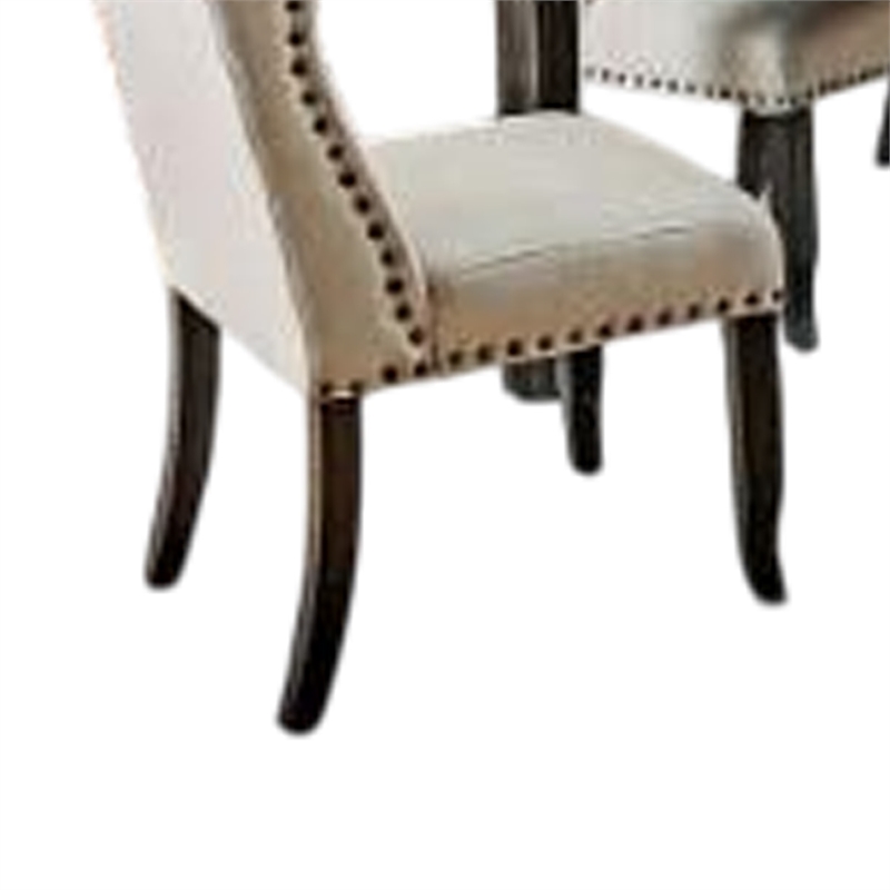 Bega 9pc Dining Table and Wingback Chair Set- Beige Linen- Black Wood