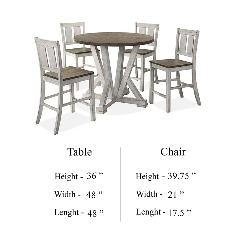 Koe 5pc Counter Height Round Table- Chair Set- White Brown Solid Wood