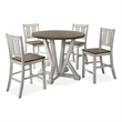 Koe 5pc Counter Height Round Table- Chair Set- White Brown Solid Wood