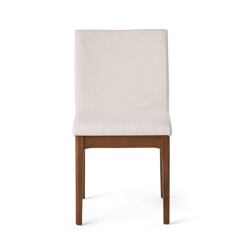 Jimi Dining Side Chair Set of 2- Light Beige Fabric- Brown Wood Legs