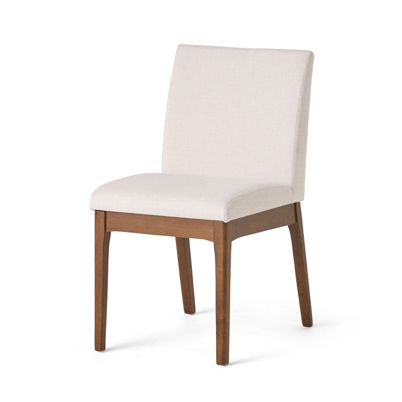 Jimi Dining Side Chair Set of 2- Light Beige Fabric- Brown Wood Legs