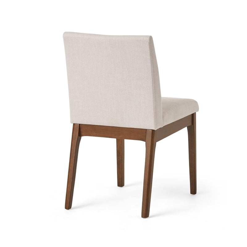 Jimi Dining Side Chair Set of 2- Light Beige Fabric- Brown Wood Legs