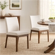 Jimi Dining Side Chair Set of 2- Light Beige Fabric- Brown Wood Legs