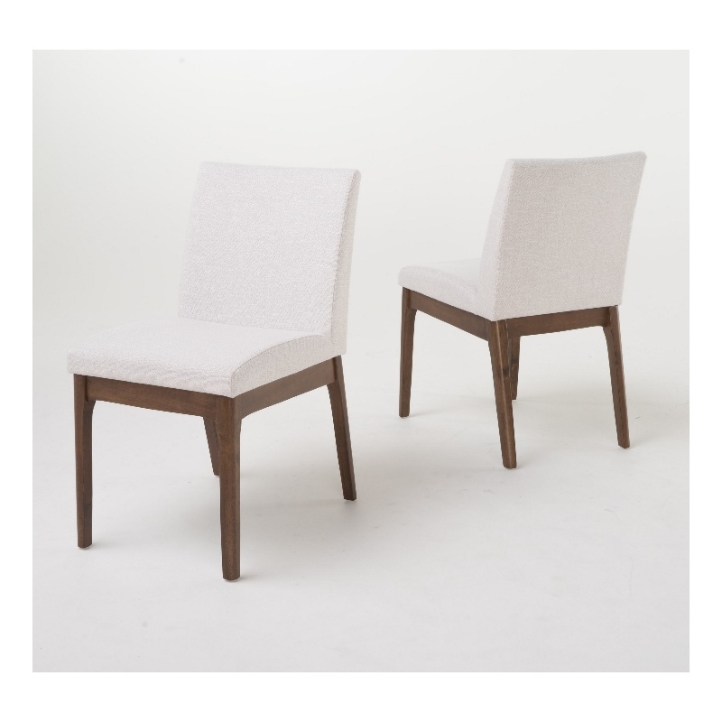 Jimi Dining Side Chair Set of 2- Light Beige Fabric- Brown Wood Legs