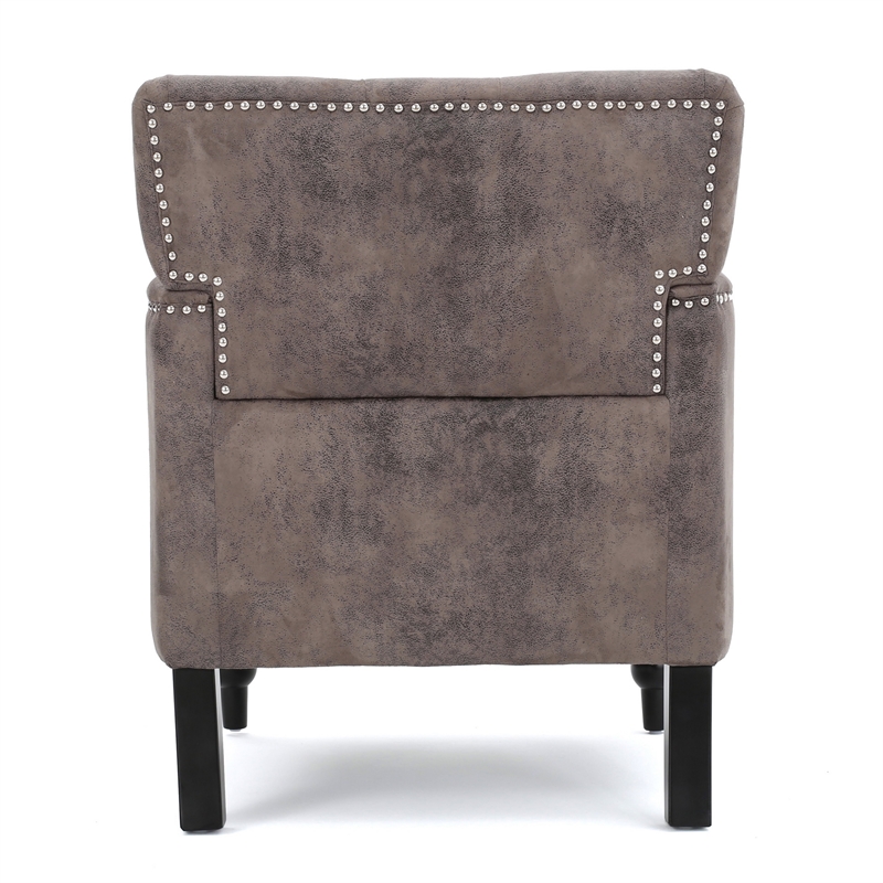 Lit Accent Chair with Gray Fabric Microfiber- Button Tufted Design