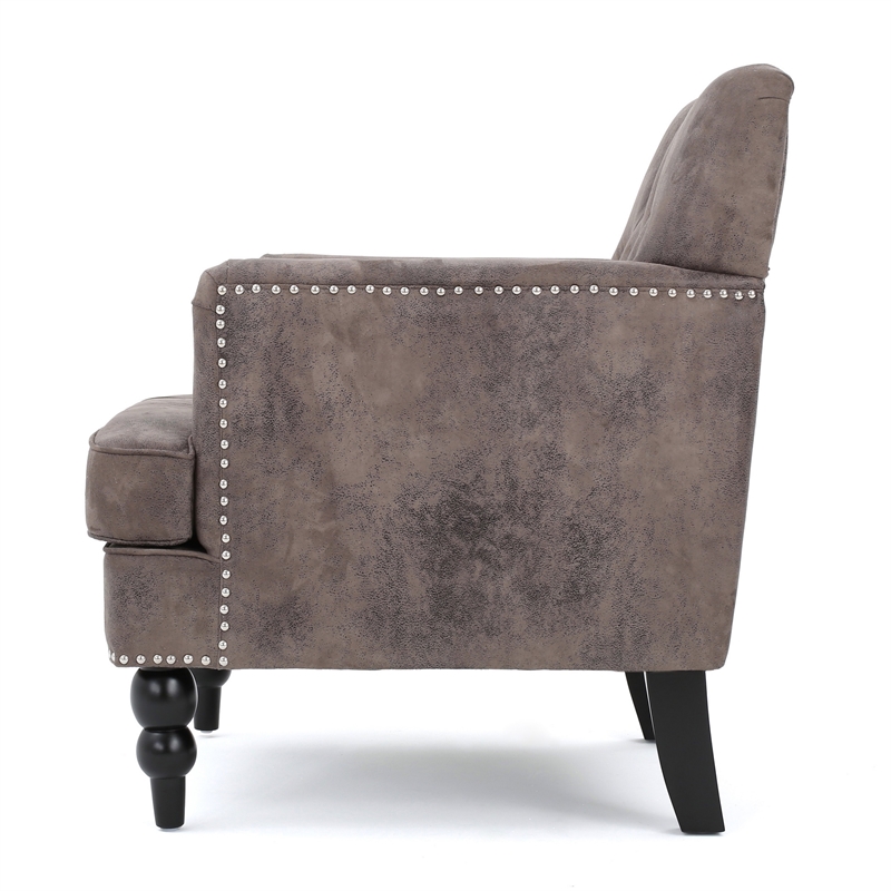 Lit Accent Chair with Gray Fabric Microfiber- Button Tufted Design