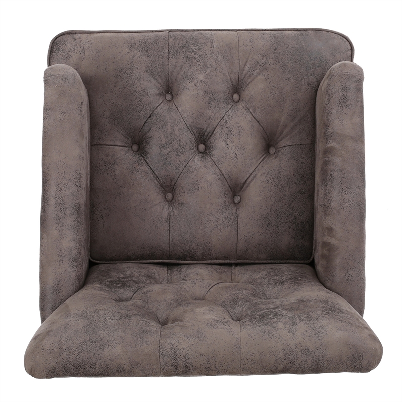 Lit Accent Chair with Gray Fabric Microfiber- Button Tufted Design