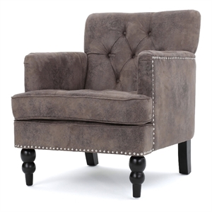 Lit Accent Chair with Gray Fabric Microfiber- Button Tufted Design