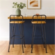 Rih Barstool Low Back Chair Set of 2- Black Metal- Brown Acacia Wood