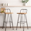 Rih Barstool Low Back Chair Set of 2- Black Metal- Brown Acacia Wood