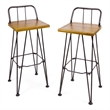 Rih Barstool Low Back Chair Set of 2- Black Metal- Brown Acacia Wood