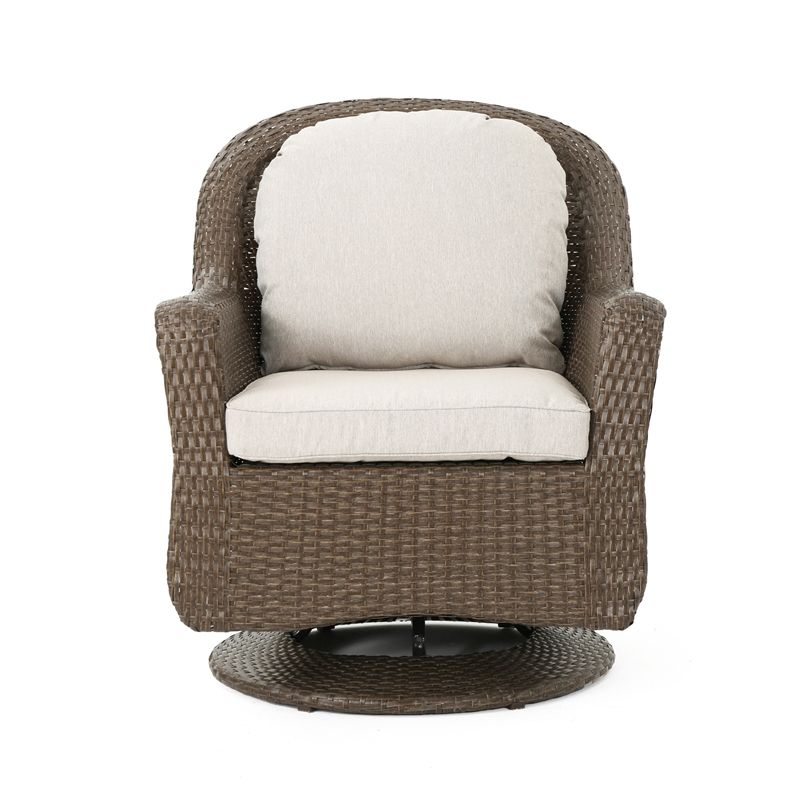 Kaia Outdoor Swivel Accent Chair Set of 2- Rattan Wicker Weave- Beige