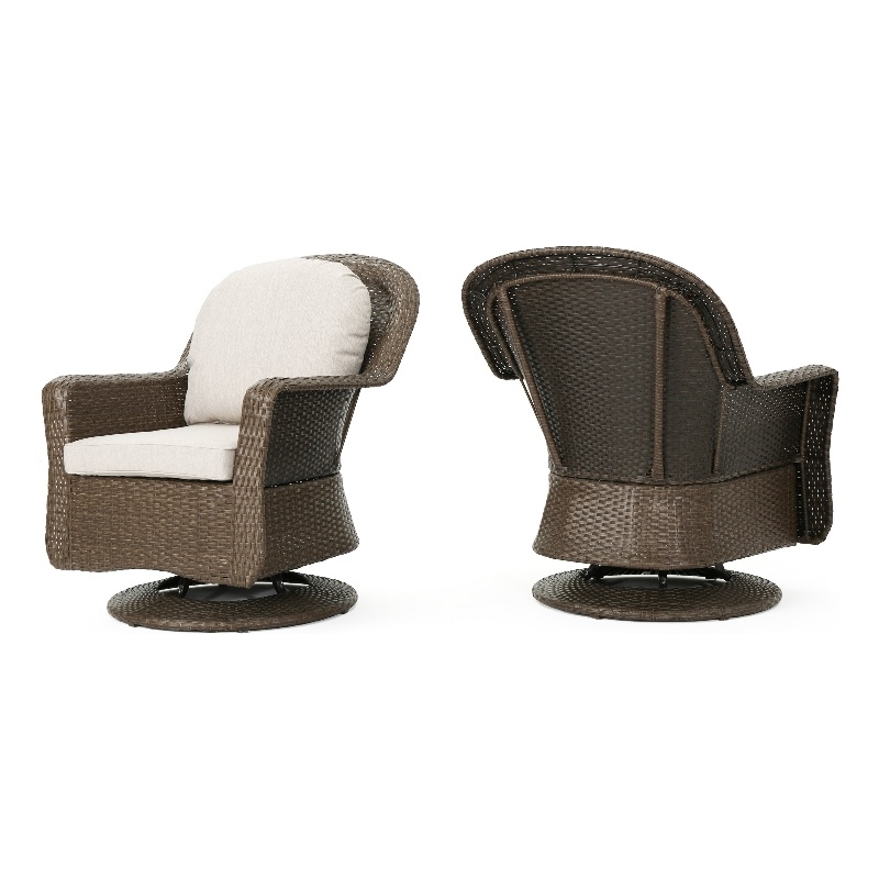 Kaia Outdoor Swivel Accent Chair Set of 2- Rattan Wicker Weave- Beige