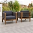 Outdoor Accent Chair Set of 2- Rope Weaving- Teak Brown Acacia Wood