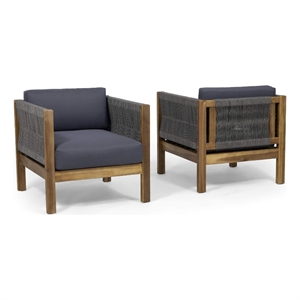 Outdoor Accent Chair Set of 2- Rope Weaving- Teak Brown Acacia Wood