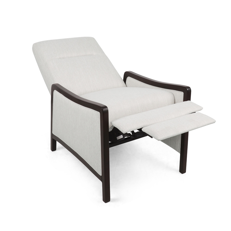Reina Recliner Chair with Push-Back- Brown Birch Wood- Beige Fabric