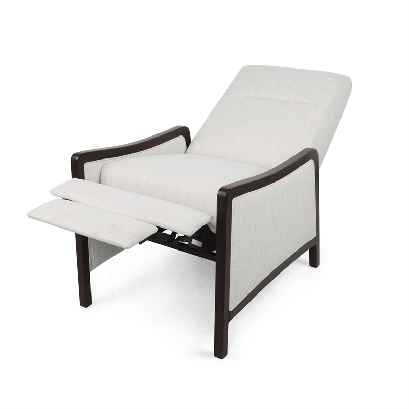 Reina Recliner Chair with Push-Back- Brown Birch Wood- Beige Fabric