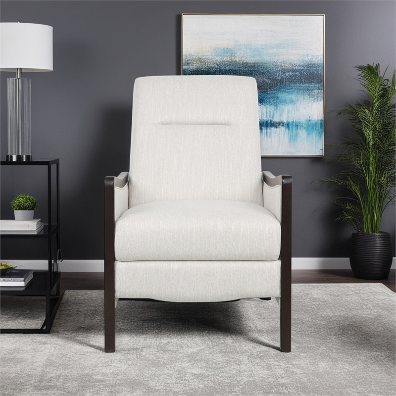 Reina Recliner Chair with Push-Back- Brown Birch Wood- Beige Fabric