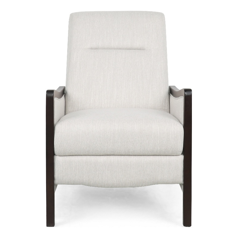 Reina Recliner Chair with Push-Back- Brown Birch Wood- Beige Fabric