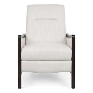 Reina Recliner Chair with Push-Back- Brown Birch Wood- Beige Fabric