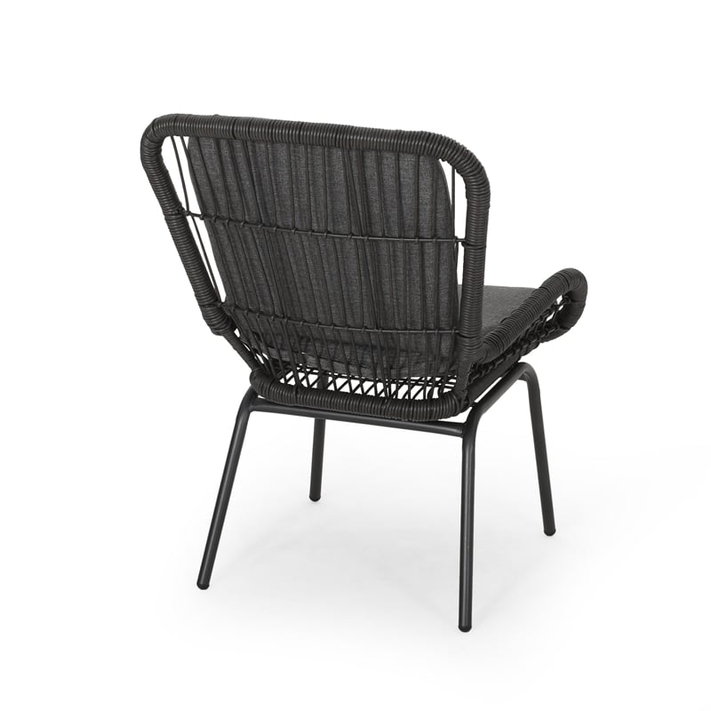 Patio Accent Chair Set of 2- Open Wicker- Round Edge- Black Iron- Gray