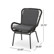 Patio Accent Chair Set of 2- Open Wicker- Round Edge- Black Iron- Gray