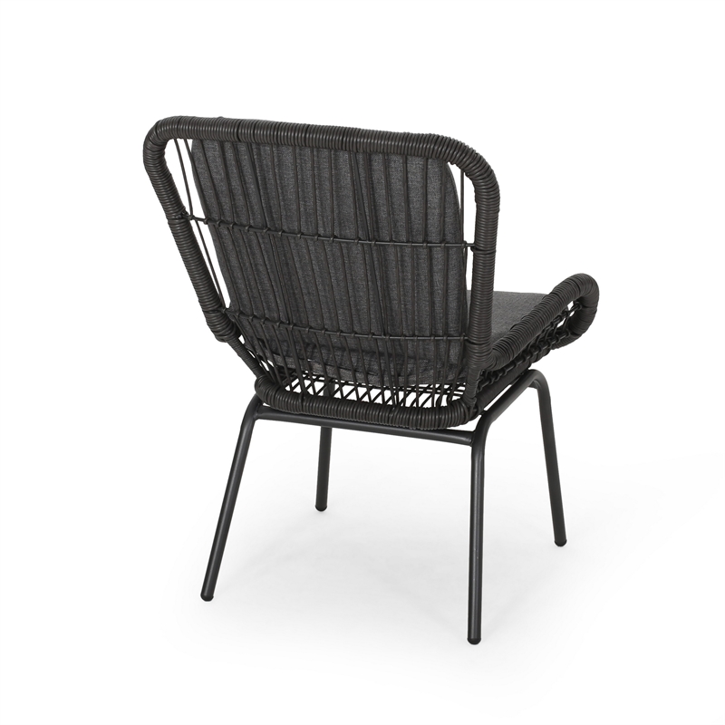 Patio Accent Chair Set of 2- Open Wicker- Round Edge- Black Iron- Gray