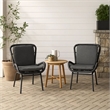 Patio Accent Chair Set of 2- Open Wicker- Round Edge- Black Iron- Gray
