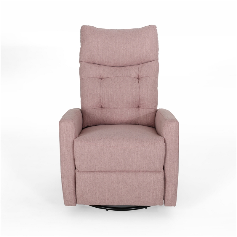 Push Back Glider Recliner Chair with Swivel- Blush Pink Tufted Fabric