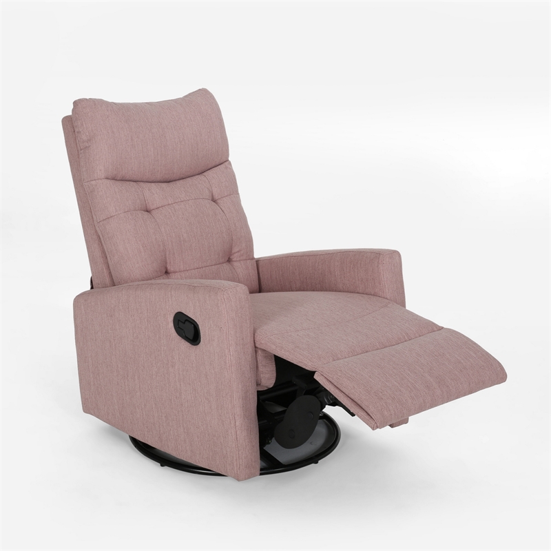 Push Back Glider Recliner Chair with Swivel- Blush Pink Tufted Fabric