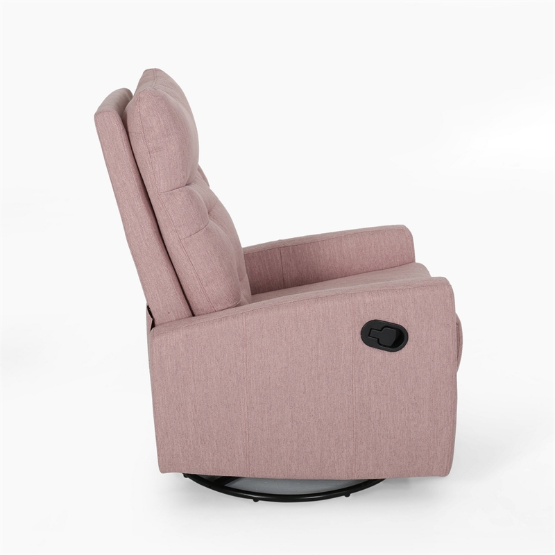 Push Back Glider Recliner Chair with Swivel- Blush Pink Tufted Fabric