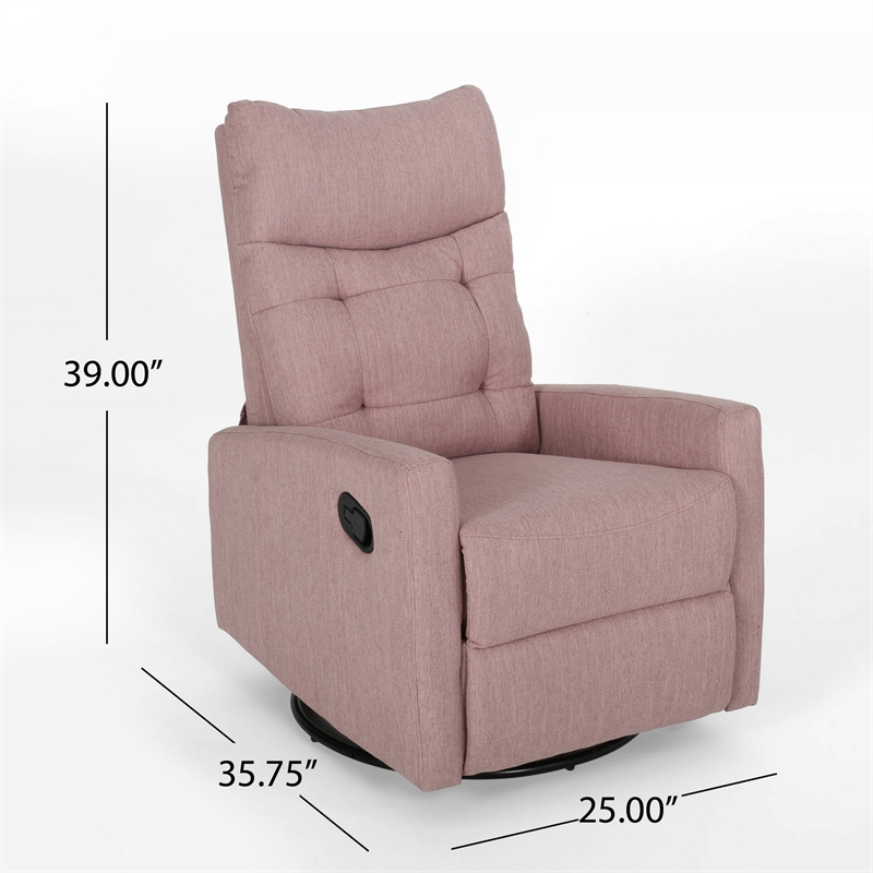 Push Back Glider Recliner Chair with Swivel- Blush Pink Tufted Fabric