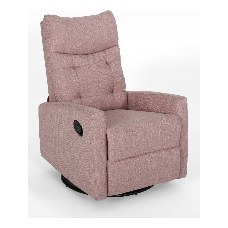 Push Back Glider Recliner Chair with Swivel- Blush Pink Tufted Fabric