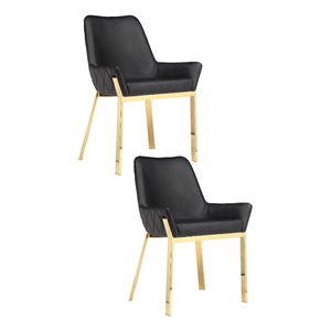 Fuma 23 Inch Dining Accent Chair Set of 2- Tufted- Black Faux Leather- Gold