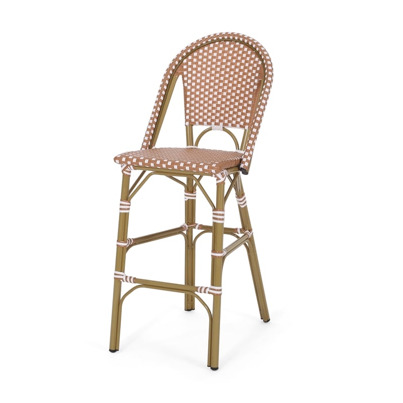 46 Inch Outdoor Barstool Chair Set of 2- Red White Brown Woven Wicker