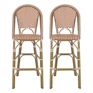 46 Inch Outdoor Barstool Chair Set of 2- Red White Brown Woven Wicker