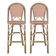 46 Inch Outdoor Barstool Chair Set of 2- Red White Brown Woven Wicker