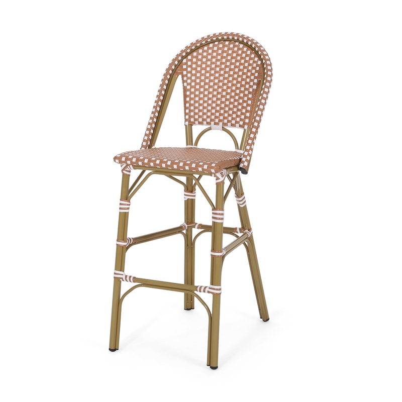 46 Inch Outdoor Barstool Chair Set of 2- Red White Brown Woven Wicker