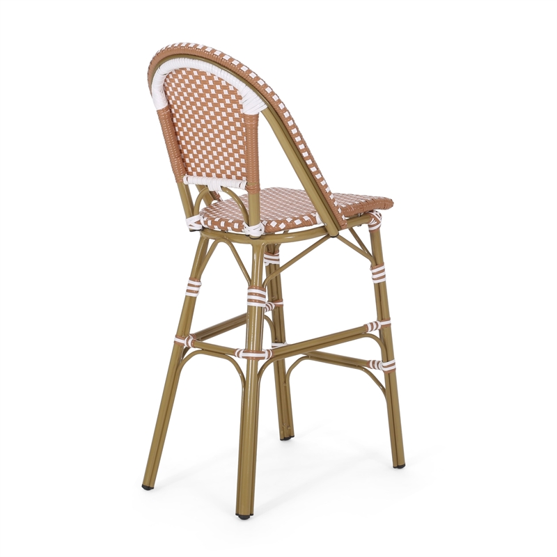 46 Inch Outdoor Barstool Chair Set of 2- Red White Brown Woven Wicker