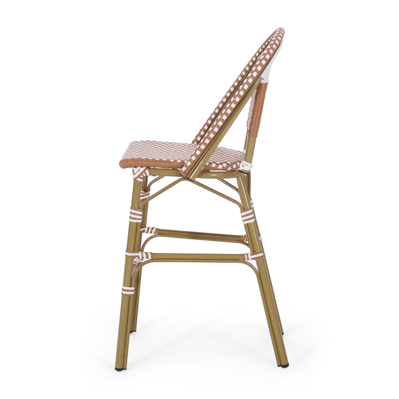 46 Inch Outdoor Barstool Chair Set of 2- Red White Brown Woven Wicker