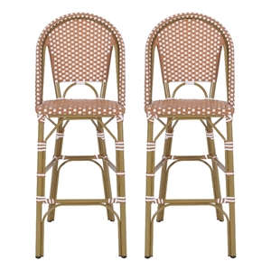 46 Inch Outdoor Barstool Chair Set of 2- Red White Brown Woven Wicker