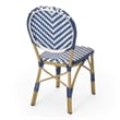 Outdoor French Bistro Chair Set of 2- White Blue Wicker Woven- Brown