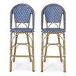 Meso Outdoor Barstool Chair Set of 2- White Blue Wicker Woven- Brown