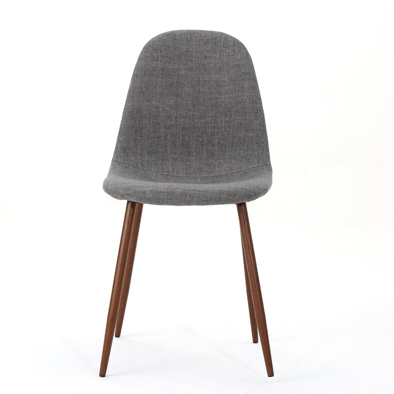Dining Chair Set of 2- Light Gray Seat and Back Cushion- Brown Metal