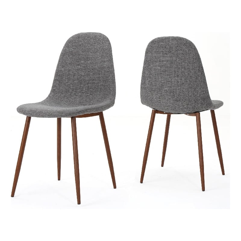 Dining Chair Set of 2- Light Gray Seat and Back Cushion- Brown Metal