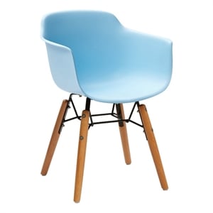 Lyna 16 Inch Kids Side Chair with Solid Back- Set of 4-Angled Wood Base- Blue
