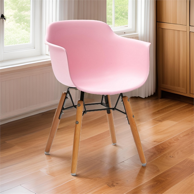 Lyna 16 Inch Kids Side Chair with Solid Back- Set of 4-Angled Wood Base- Pink