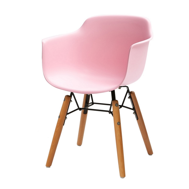 Lyna 16 Inch Kids Side Chair with Solid Back- Set of 4-Angled Wood Base- Pink
