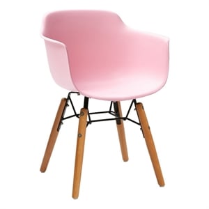 Lyna 16 Inch Kids Side Chair with Solid Back- Set of 4-Angled Wood Base- Pink